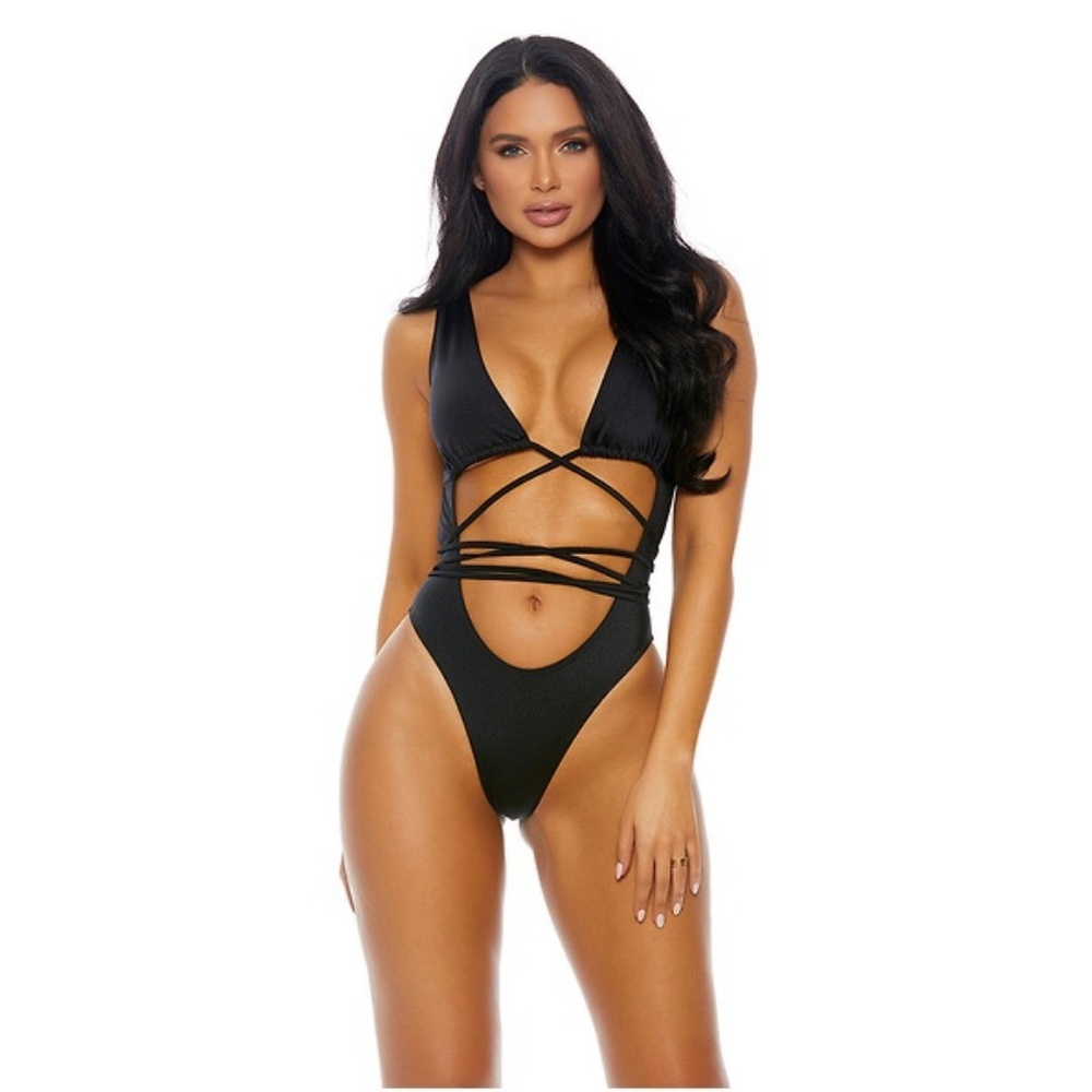 Black One Piece Criss Cross Swimsuit #1430